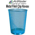 ArtMaster Mavi Çöp Kovası Paslanmaz Çelik Fileli 1 Adet Ofis Büro Okul Çöp Kovası Metal Delikli Kolay Kullanım - 3 lü - Standart