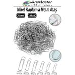 ArtMaster Metal Büyük Ataş 70 mm 100 Lü 1 Paket Nikel Kaplama 55 Sayfa Kapasiteli Metal Ataş Ofis Okul Büro Dayanıklı Paslanmaz - Gümüş - 70mm