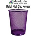 ArtMaster Mor Çöp Kovası Paslanmaz Çelik Fileli 1 Adet Ofis Büro Okul Çöp Kovası Metal Delikli Kolay Kullanım - 3 lü - Standart