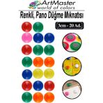 ArtMaster Pano Düğmesi Mıknatısı Renkli 20 Li 1 Paket Buzdolabı Dekorasyon Manyetik Yuvarlak Mıknatıs Hobi Etkinlik Plastik Kaplı - 3 cm - Standart