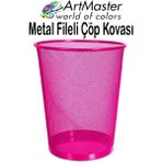 ArtMaster Pembe Çöp Kovası Paslanmaz Çelik Fileli 1 Adet Ofis Büro Okul Çöp Kovası Metal Delikli Kolay Kullanım - 3 lü - Standart
