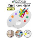 ArtMaster Resim Paleti 3 Adet Plastik Boyama Paleti Godeli Ressam Paleti Akrilik Boya Guaj Boya Suluboya Resim Yapma Boya Paleti - Standart - Beyaz
