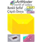ArtMaster Sarı A4 Çıtçıtlı Dosya Şeffaf Renkli Zarf Dosya 5 Adet Çıt Çıtlı Dosya Su Geçirmez 100 Yaprak Kapasite - 24x34 cm