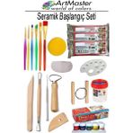ArtMaster Seramik Başlangıç Boya Seti 29 Parça 1 Paket Fırça Palet Kil Hamuru Modelaj Akrilik Boya Ebeşuar Modelleme Heykel - Standart - Renkli