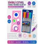 ArtMaster Sihirli Cetvel 1 Adet ve Pensan Triball Tükenmez Kalem 8 Li 1 Paket Plastik Sihirli Daire Cetvel Desen Şablon Çizim Okul - Çok Renkli - Standart