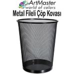 ArtMaster Siyah Çöp Kovası Paslanmaz Çelik Fileli 1 Adet Ofis Büro Okul Çöp Kovası Metal Delikli Kolay Kullanım - 3 lü - Standart