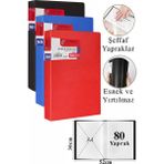 ArtMaster Siyah Mavi Kırmızı Sunum Dosyası 80 Li 3 Adet Poşet Dosyalı Katalog Dosyası 80 Poşetli Kendinden Dosya Plastik Kapaklı - Standart