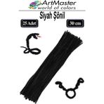 ArtMaster Şönil Siyah 30 cm 25 Li 1 Paket Renkli Tüylü Tel Şönil Pipo Temizleyici Okul Öncesi Anasınıfı Kreş Hobi Eğitici - Standart