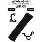 ArtMaster Şönil Siyah 30 cm 25 Li 1 Paket Renkli Tüylü Tel Şönil Pipo Temizleyici Okul Öncesi Anasınıfı Kreş Hobi Eğitici