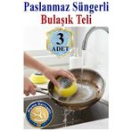 ArtMaster Süngerli Bulaşık Teli Ovma Teli 3 Adet Süngerli Toptel Sürtme Teli Lavabo Mutfak Banyo Temizlik Teli Sert Yüzey