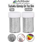 ArtMaster Toz Sim Gümüş Gri 2 Adet 7 gr Tuzluklu Etkinlik Ders Okul Slime Dekorasyon Renkli Toz Sim Dekor Süsleme - Standart - Gümüş - Gri