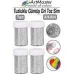 ArtMaster Toz Sim Gümüş Gri 4 Adet 7 Gr Tuzluklu Etkinlik Ders Okul Slime Dekorasyon Renkli Toz Sim Dekor Süsleme