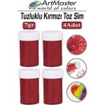ArtMaster Toz Sim Kırmızı 4 Adet 7 gr Tuzluklu Etkinlik Ders Okul Slime Dekorasyon Renkli Toz Sim Dekor Süsleme - Standart