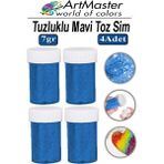 ArtMaster Toz Sim Mavi 4 Adet 7 gr Tuzluklu Etkinlik Ders Okul Slime Dekorasyon Renkli Toz Sim Dekor Süsleme - Standart