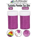 ArtMaster Toz Sim Pembe 2 Adet 7 gr Tuzluklu Etkinlik Ders Okul Slime Dekorasyon Renkli Toz Sim Dekor Süsleme - Standart