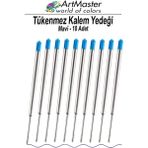 ArtMaster Tükenmez Kalem Yedeği Mavi 10 Adet Metal Tükenmez Kalem Içi Mavi Yedek Tükenmez Ofis Jel Kalem Içi Kalem Içi Okul - 1.0 mm - Standart