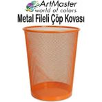 ArtMaster Turuncu Çöp Kovası Paslanmaz Çelik Fileli 1 Adet Ofis Büro Okul Çöp Kovası Metal Delikli Kolay Kullanım - 3 lü - Standart