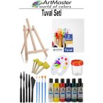 ArtMaster Tuval Seti 30X30 1 Paket Masaüstü Şövale Mydido Akrilik Boya Plastik Spatula Resim Fırçası Palet Ponpon Sünger Fırça - Standart - Renkli