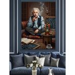 Artmeg Albert Einstein Nargile Içerken Dekoratif Kanvas - Mdf Ahşap Tablo - 25x35 Cm