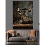 Artmeg Antika Çevirmeli Telefon ve Işık Dekoratif Kanvas - Mdf Ahşap Tablo - 35x50 Cm