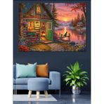 Artmeg Günbatımında Renkli Bahçeli Ev Dekoratif Kanvas - Mdf Ahşap Tablo - 50x70 Cm