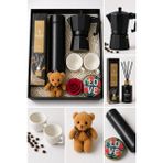 Artopio Sevgiliye Hediye Kahve Seti - Dijital Termos 500 ml + Moka Pot 3 Fincan + Sebu Oda Kokusu + Kokulu Mum - Siyah