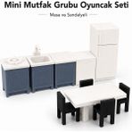 ArtPolat Mini Mutfak Oyun Evcilik Seti – Buzdolabı, Ocak, Evye, Tezgah, Yemek Masası ve Bulaşık Makinesi Minyatür Mutfak Grubu - Beyaz - Gri - Siyah