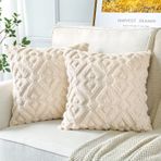 Artscope 2'li Paket Yumuşak Peluş Kısa Yün Kadife Dekoratif Kırlent Kılıfları Lüks Stil Yastık Kılıfları Kanepe Yatak Odası için Avrupa Yastık Kılıfı Elmas Şekilli Krem Bej, 40,5 x 40,5 cm