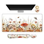 ARTSO Büyük oyun fare altlığı, klavye bilek desteği ve bilek desteği Mousepad seti, dikişli kenar, genişletilmiş, kaymaz taban, ofis, ev, mantar bitkileri için hafızalı köpük masa matı