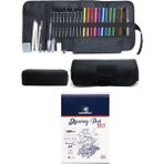Arttone Alex Schoeller A5 Eskiz Defterli 50 Yp Faber Watercolor Kuru Boya Lyra Karakalem Rulobez Çantalı Set