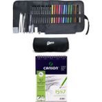 Arttone Canson Eskiz Defteri A5 120 gr 40 Yp Faber Watercolor Kuru Boya Lyra Karakalem Rulo Çantalı Set