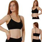 Artual Kadın Ince Askılı Pedli Sporcu Büstiyer Rahat Kullanım Sütyeni (Siyah, L-XL)