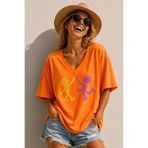 ArtYus Çiçek Karakterler Çak Baskılı Unisex V Yaka Oversize Tişört – Eğlenceli Salaş T-Shirt