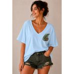 ArtYus Yaprak ve Salyangoz Baskılı V Yaka Salaş Unisex Oversize Tişört - Pamuklu Günlük T-Shirt