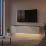 ARUAT LED Işıklı Duvar Tipi TV Ünitesi, Modern Tasarım, Beyaz-Çam Renk, 3 Kapaklı Bölmeli (180x30x30)