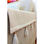 Arva Home Dekoratif Pamuklu Püsküllü Koltuk Kenarı Örtüsü 2'li - 65 x 55 cm - Bej