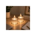 ARVALE 2 Adet Çizgili Şeffaf LED Mum Işığı – Kristal Tasarımlı Gece Lambası