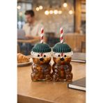 ARVALE 2'li Barista Bardak Ayı Formlu Cam Matara - Yeşil Bereli İçecek Bardağı 500 ml