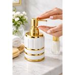 ARVALE ELEGANCE Gold Detaylı Beyaz Porselen Sıvı Sabunluk – Evye Üstü Banyo Kullanımına Uygun Lüks Tasarım