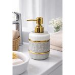 ARVALE LUXURY Gold Detaylı Beyaz Porselen Sıvı Sabunluk – Gold Başlıklı Banyo & Lavabo Sabunluk