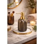 ARVALE Retro Gold Detaylı Eskitme Porselen Sıvı Sabunluk -Mermer Tezgah Uyumlu, Şık Banyo & Mutfak Sabunluk