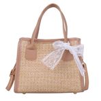 ARVALOLET Kadın El Yapımı Straw Taşınabilir Çanta Bayanlar İnci Çiçek Örgüler Kova Top Handle Bags Casual Beach Holiday Travel Woven Purses El Çantaları, Haki., L