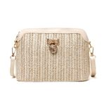 ARVALOLET Straw Woven Messenger Bag Casual Shell Handbags Summer Beach Handmade Rattan Women Girls Travel Purse Shoulder Cross Body Boho Bags, Beyaz, L