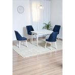 ARVEN Beyaz Sunta 70x110 Sabit Mutfak Masası Takımı Beyaz Metal Ayak 4 Lacivert Sandalye