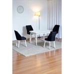 ARVEN Beyaz Sunta 70x110 Sabit Mutfak Masası Takımı Beyaz Metal Ayak 4 Siyah Sandalye