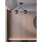 Arven Modern Siyah Metal Füme Renk Cam 2'li Cam Küre Avize | Yay Formlu Aydınlatma Avize Modeli - Siyah - Füme