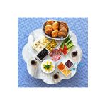 arvenlive 70 Cm Beyaz Mermer Desenli Ahşap Katlanabilir Papatya Yer Sofrası