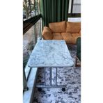 arvenlive Beyaz Mermer Desenli Tekerlekli Orta Sehpa Metal Ayaklı Masa 60x100 Cm Mutfak Masası