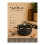 ARVİA HOME 12 Cm Granit Tencere Yanmaz Yapışmaz Mini Derin Tencere Cam Kapaklı Siyah Granit Sosluk Sütlük