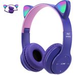 arVin Çocuk Kulaklığı, LED Parlayan Kedi Kulaklı, Mikrofonlu Takılabilir, TF Kartı, Katlanabilir Bluetooth Stereo Kulak Üstü Çocuk Kulaklıkları-Mor